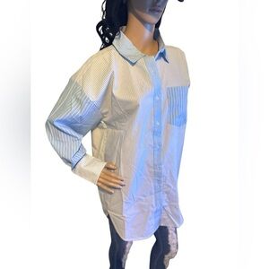 Women's Blue Striped Button Down Shirt